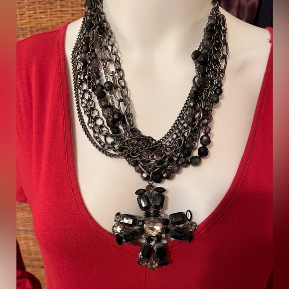 Stunning, dark blue black and purple, multi strand cross neck… - Picture 16 of 17